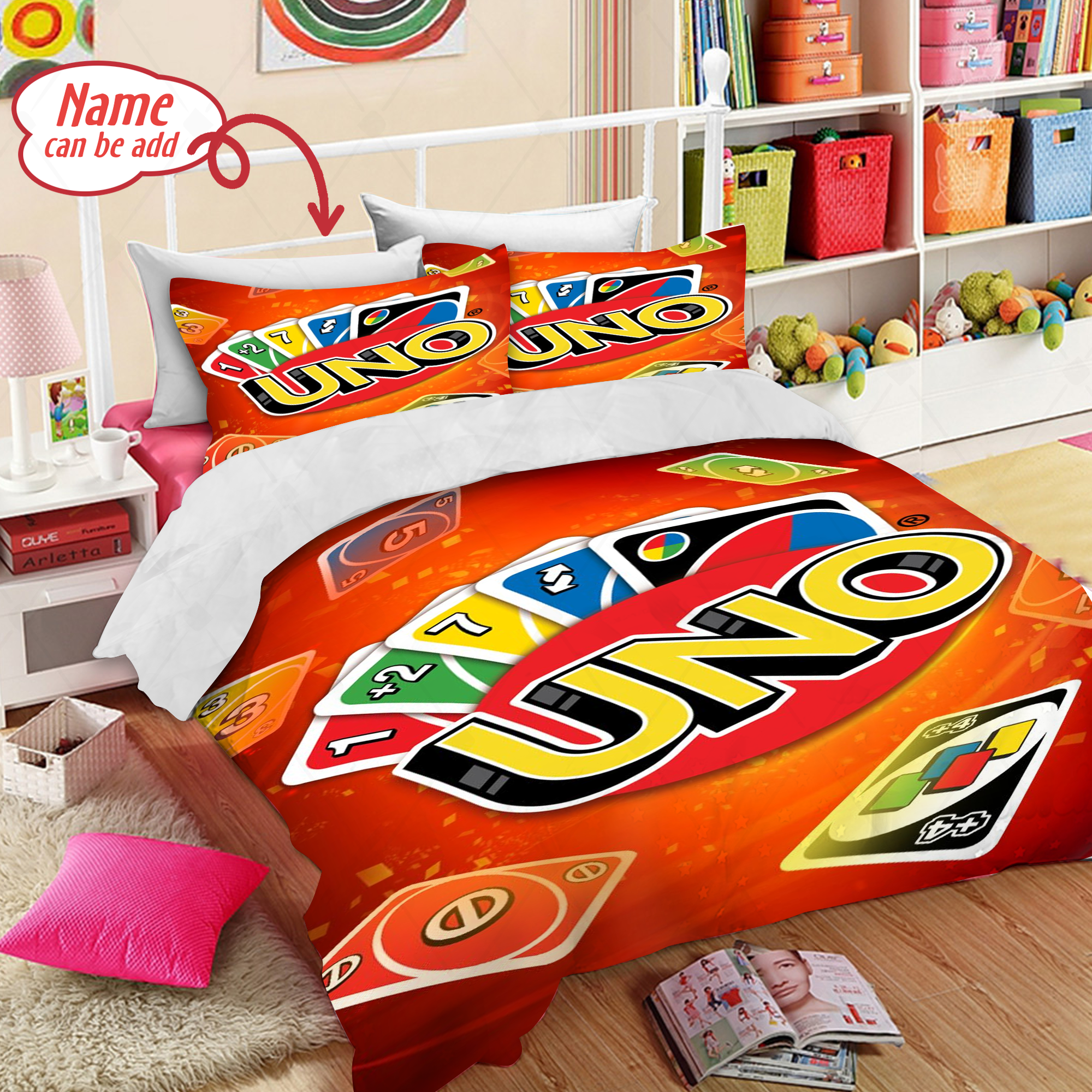 Personalized Uno Gaming Bedding Set Uno Game Duvet Cover And Pillowcase Uno Birthday Giftuno Fleece Blanket